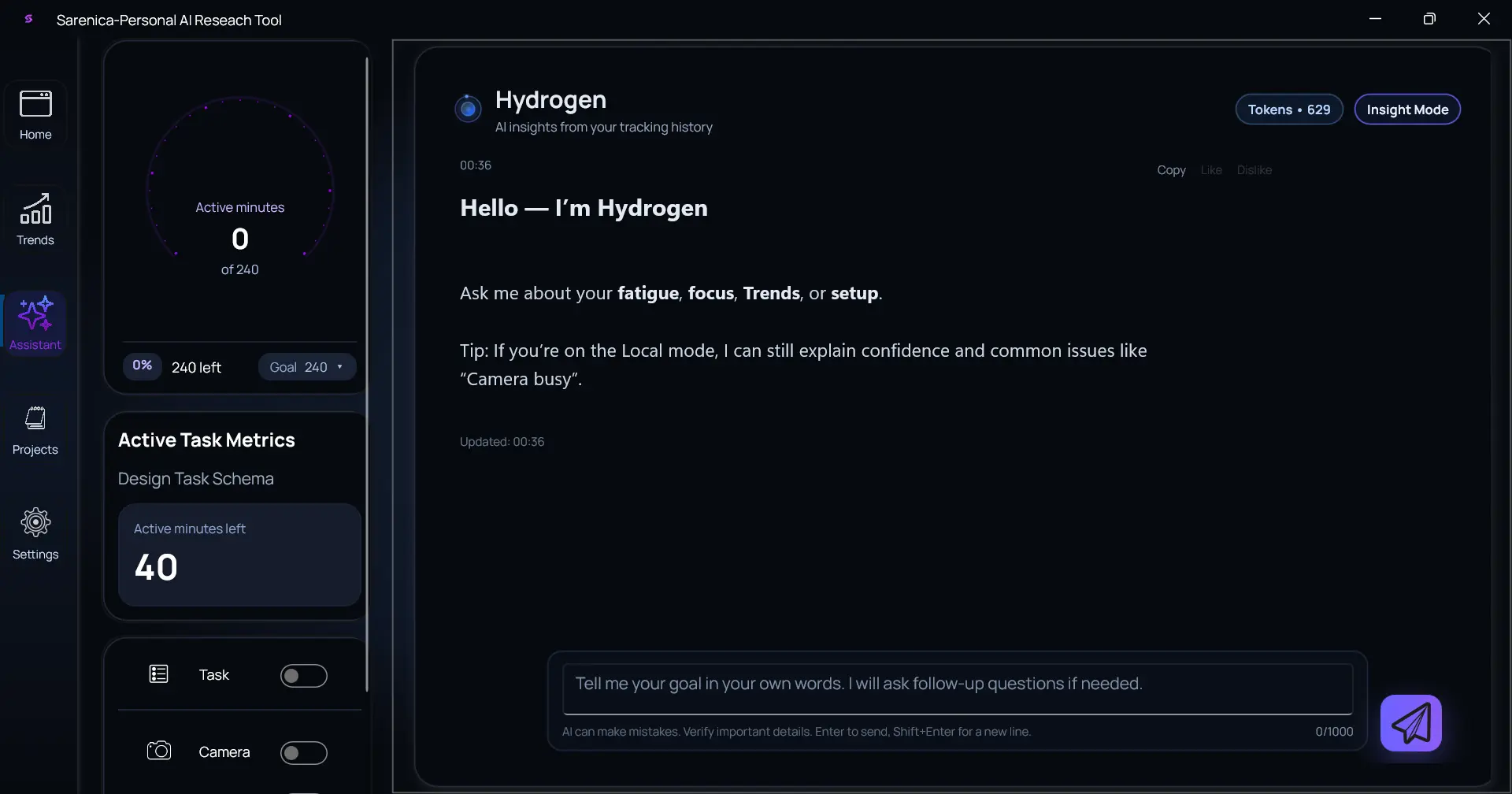 Sarenica Hydrogen assistant answering a baseline-grounded question